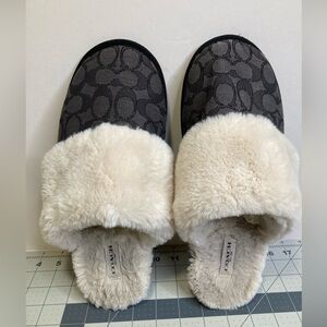 Coach Women's Zena Slipper Slides Black Signature Jacquard Size 10